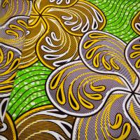 Wachsbatik-Stoff - 50cm/Einheit - große Blüten Grün, Gelb, Braun - afrikanischer Baumwollstoff - Wachsdruck Bild 1