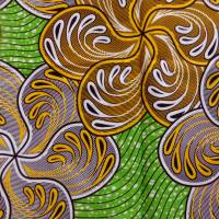 Wachsbatik-Stoff - 50cm/Einheit - große Blüten Grün, Gelb, Braun - afrikanischer Baumwollstoff - Wachsdruck Bild 3