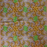 Wachsbatik-Stoff - 50cm/Einheit - große Blüten Grün, Gelb, Braun - afrikanischer Baumwollstoff - Wachsdruck Bild 5