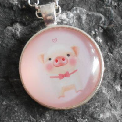 Schwein Schweinchen PIG  Cabochon verspielt Kette kawaii