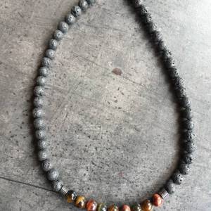 DRAHTORIA Kette für den Mann  mit Lava- und Tigerauge-Perlen sowie Edelstahl Perlenkette Edelstein Männer Herren unisex Bild 2