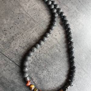 DRAHTORIA Kette für den Mann  mit Lava- und Tigerauge-Perlen sowie Edelstahl Perlenkette Edelstein Männer Herren unisex Bild 4