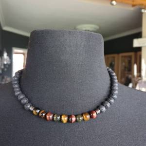 DRAHTORIA Kette für den Mann  mit Lava- und Tigerauge-Perlen sowie Edelstahl Perlenkette Edelstein Männer Herren unisex Bild 5