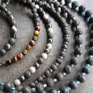 DRAHTORIA Kette für den Mann  mit Lava- und Tigerauge-Perlen sowie Edelstahl Perlenkette Edelstein Männer Herren unisex Bild 9