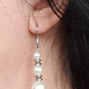 DRAHTORIA Tolle Ohrhänger mit Perlen in weiß und Edelstahl-Elementen sowie Edelstahl-Ohrhaken Ohrring Ohrschmuck Kette Bild 2