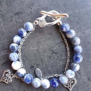 DRAHTORIA Armband mit Sodalith Edelstein Heilstein Perlen blau weiß Barclet mehrsträngig mit Edelstahl Bild 1