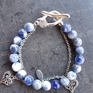 DRAHTORIA Armband mit Sodalith Edelstein Heilstein Perlen blau weiß Barclet mehrsträngig mit Edelstahl Bild 7