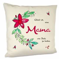 Kissen für Mama Muttertagsgeschenk, Blume Rot, personalisierte Geschenke, 40x40 cm mit Innenkissen, Leinenoptik Bild 1