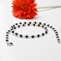 Lava Perlen Kette, echte Perlen mit schwarzer Lava 925er Sterling Silber Bild 1
