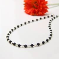 Lava Perlen Kette, echte Perlen mit schwarzer Lava 925er Sterling Silber Bild 2