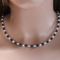 Lava Perlen Kette, echte Perlen mit schwarzer Lava 925er Sterling Silber Bild 3