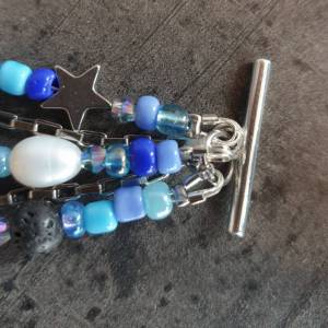 DRAHTORIA Tolles mehrsträngiges Armband mit Lavastein, Roccailes Glasperlen, Süßwasserperlen und Sternen aus Edelstahl r Bild 5