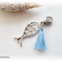Ein Charm Fisch mit Quaste - Schmuckanhänger,Wechselanhänger,Geschenk,Muttertag,maritim,.blau Bild 1