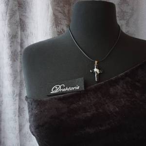 DRAHTORIA Kreuz aus Schneeflocken - Obsidian mit feinem Aludraht in silber umdrahtet Jesus Gott Leben Edelstein Religion Bild 5