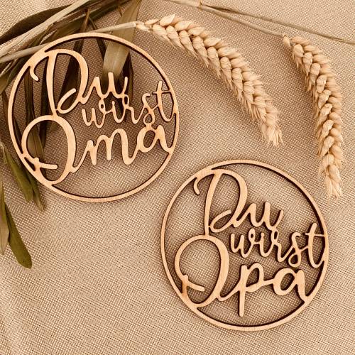 Holz-Anhänger „Du wirst Oma/Opa“, Schwangerschaft verkünden