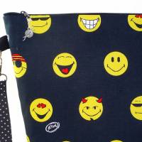 schwarze Projekttasche Gr. L mit gelben Smileys | Handarbeitstasche mit Reißverschluss | extra hoher Kulturbeutel Bild 5