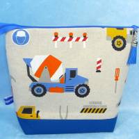 Kulturbeutel für Kinder mit Baustellenfahrzeugen | Windeltasche | Waschtasche für unterwegs Bild 3