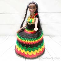 REGGAE QUEEN , gehäkelt, Puppe, Klorollenhut, Klopapierhut, Jamaica , Rastafari V Bild 4