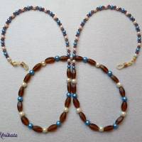 Schöne zeitlose Brillenkette braun blau cremeweiß - schöne Glasrhomben - länge auf Wunsch - einmalig schön - elegant Bild 2