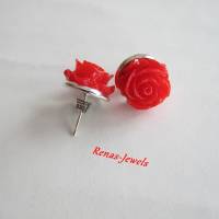 Ohrstecker Rose rot silberfarben Ohrringe Bild 1