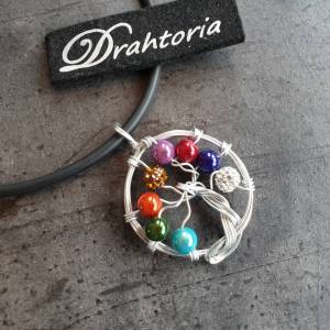 DRAHTORIA Baum des Lebens mit leuchtenden Perlen in Chakra Farben aus Aludraht in silber Lebensbaum Bild 1