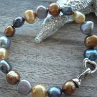 Traumhaftes Perlenarmband mit Echt Silber Herz-Verschluss,Echtes Perlenarmband Multi-Color,Handgefertigtes Perlenarmband Bild 5