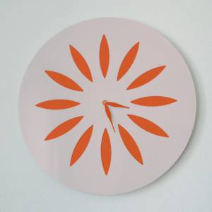 Design-Wanduhr mit Blumen-Dekor, Weiss-Orange Bild 3