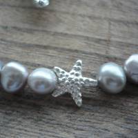 Handgefertigte Süßwasser Perlenkette mit Echt Silber Seestern,Unikat,Silber-Graue Perlenkette,moderne Perlenkette,Brauts Bild 6