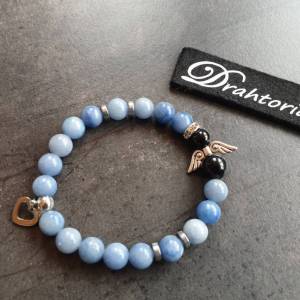 DRAHTORIA Schutzengel Armband mit natürlichem Aventurin in blau, Hämatit, schwarzem Obsidian und Strass Edelstahl Perlen Bild 1