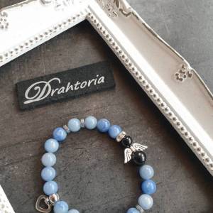 DRAHTORIA Schutzengel Armband mit natürlichem Aventurin in blau, Hämatit, schwarzem Obsidian und Strass Edelstahl Perlen Bild 2