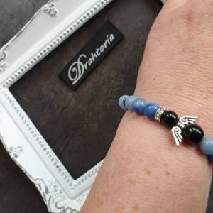 DRAHTORIA Schutzengel Armband mit natürlichem Aventurin in blau, Hämatit, schwarzem Obsidian und Strass Edelstahl Perlen Bild 3