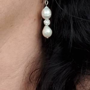 DRAHTORIA Tolle Ohrhänger mit Süßwasser-Perlen in weiß und Glitzerperle sowie Edelstahl-Ohrhaken Ohrring Ohrschmuck Kett Bild 3