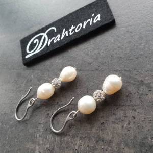 DRAHTORIA Tolle Ohrhänger mit Süßwasser-Perlen in weiß und Glitzerperle sowie Edelstahl-Ohrhaken Ohrring Ohrschmuck Kett Bild 4