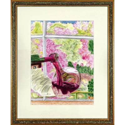 Portugiesischer Rotwein - Original Pastellkreidemalerei, gerahmt