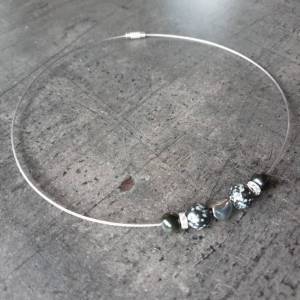 DRAHTORIA Halsreif mit Obsidian Edelstein Perlen Handarbeit Herz Edelstahl Heilwirkung Bild 6