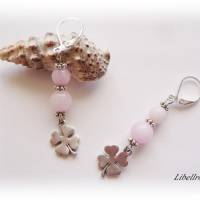 1 Paar Ohrhänger mit Kleeblatt - Ohrringe,Geschenk,Muttertag,Glücksbringer,Edelstein,edel,elegant,modern,rosa Bild 1
