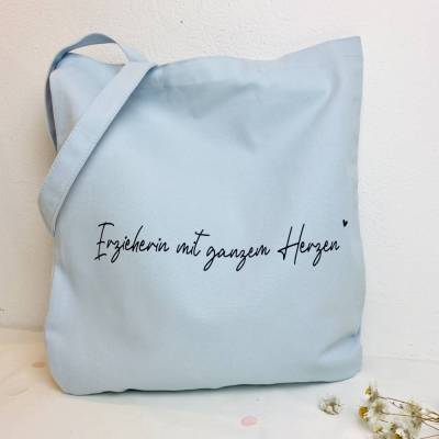 Einkaufsbeutel personalisiert - Erzieherin mit ganzem Herzen | Erzieherabschied | Dankeschön Erzieherin mit Herz