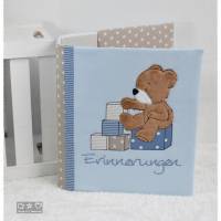 Kindergartenordner/Portfolio blau/taupe/weiß,Teddy mit Bausteinen, personalisierbar Bild 4