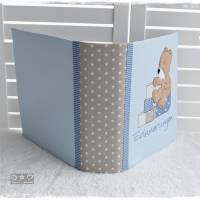Kindergartenordner/Portfolio blau/taupe/weiß,Teddy mit Bausteinen, personalisierbar Bild 6