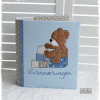 Kindergartenordner/Portfolio blau/taupe/weiß,Teddy mit Bausteinen, personalisierbar Bild 8
