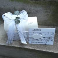 Geschenkbox + Karte Geldgeschenk zur Kommunion oder Konfirmation silber weiß personalisiert Eukalyptus Bild 1