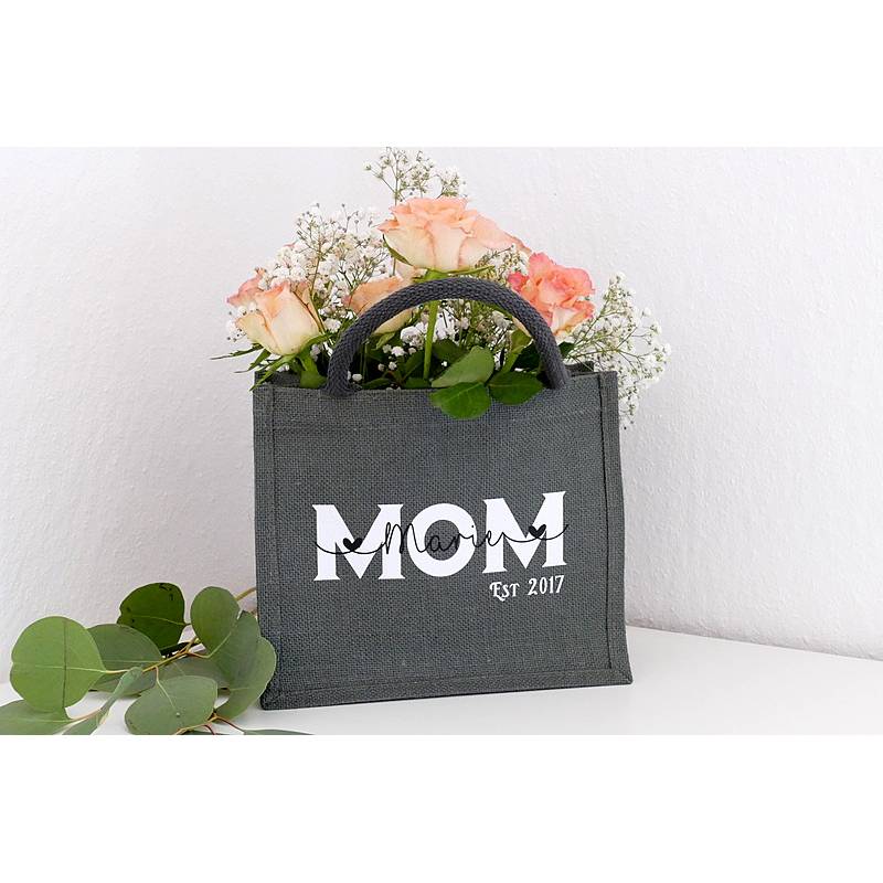 Geschenkidee beste Freundin zum Umhängen, personalisierte Jute Tasche mit Name personalisiert Mom Mama Weihnachten Shopper Bag XXL 