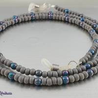 Brillenkette  / Maskenkette / Kette mit zauberhaften türkisen Perlen und grauen böhmischen Rocailles Perlen Bild 1