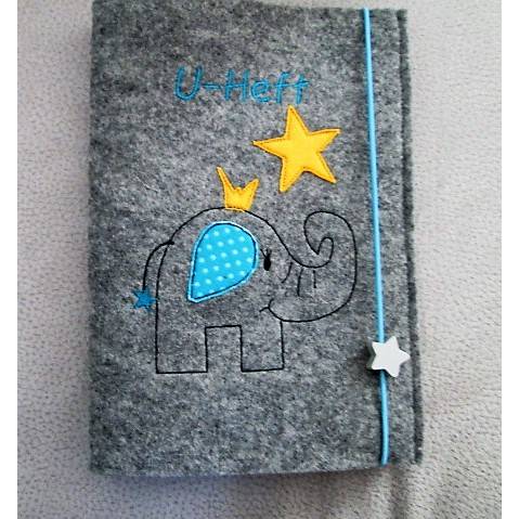 personalisierte U-Heft Hülle "Elefanten-Junge" aus Filz, Bild 1