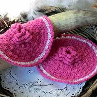 Topflappen - Topflappen Paar - handgehäkelt aus pinker Baumwolle - Vintage Stil Bild 2
