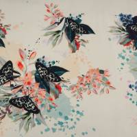 French Terry Blumen und Schmetterlinge naturweiß - großes florales Muster - Sommersweat Bild 1