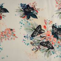 French Terry Blumen und Schmetterlinge naturweiß - großes florales Muster - Sommersweat Bild 3