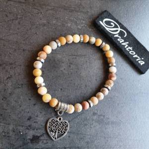 DRAHTORIA zartes Armband mit natürlichem Achat in matt und Hämatit Scheiben Perlen Halbedelstein mit Charm nach Wunsch U Bild 3