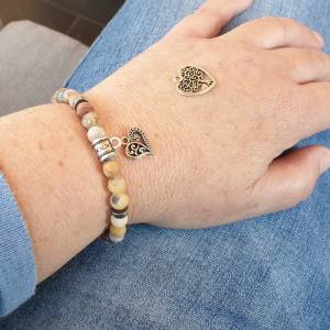 DRAHTORIA zartes Armband mit natürlichem Achat in matt und Hämatit Scheiben Perlen Halbedelstein mit Charm nach Wunsch U Bild 6