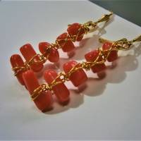 Ohrringe Koralle handgemacht rot orange an Doublé Schmuckmetall goldfarben boho chic Bild 3